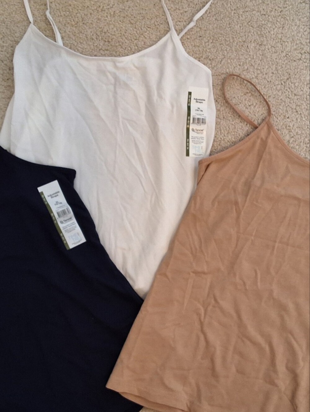 Time and Tru , XL, NWT, Spaghetti Strap Cami Trio - White, Navy Blue & Beige - Picture 4 of 5